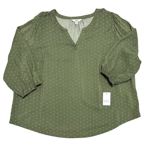 Croft & Barrow Plus Green Dot Print Blouse 2X NWT Fall Ready - Picture 3 of 10